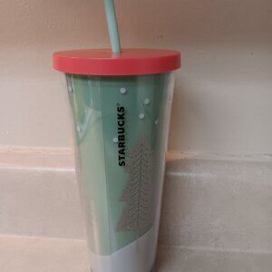 RARE Starbucks Christmas Tumbler W/straw and Lid Preowned 24 oz.